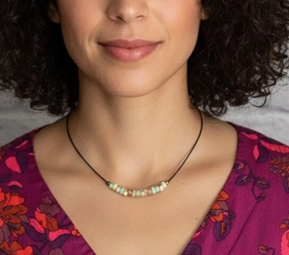 Handmade Minimalist African Jasper and Leather Necklace
